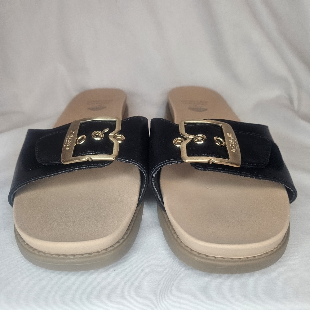 Dr. Scholl's Iconic Buckle Sandals- Get it Movin Black And Tan NWT Sz 10 - Picture 3 of 11